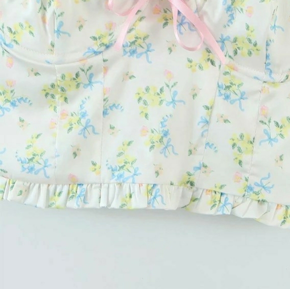 BNWT Ribbon Tie Lace Trim Corset Top - Picture 4 of 6